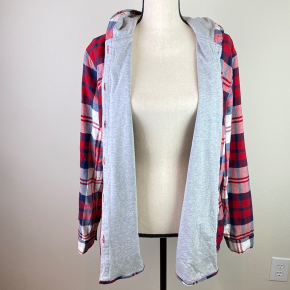 Eddie Bauer Red Plaid Hooded Flannel Shirt - Picture 8 of 10